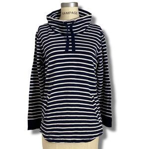 J Crew Women’s Size Large Coastal Nautical Pullover Sweatshirt Navy Blue Striped